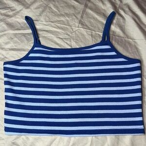 Dark and light blue striped, cropped tank top!
